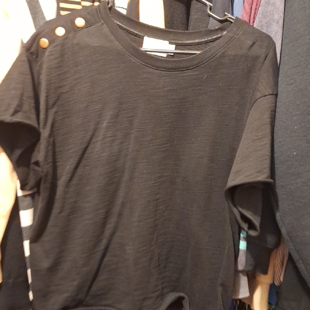 Nation LTD Black Short Sleeve Tee with Gold Buttons